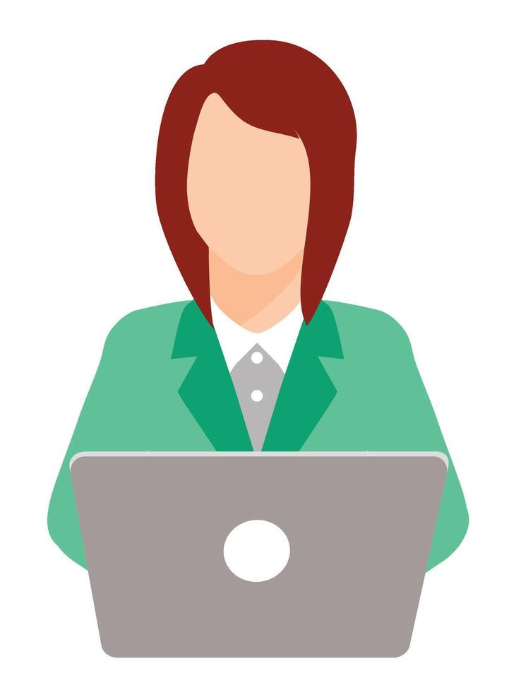 Faceless red haired girl on a laptop. The smart suit jacket suggests focus, intelligence, and confidence suitable for modern business, education, and remote work themes. vector