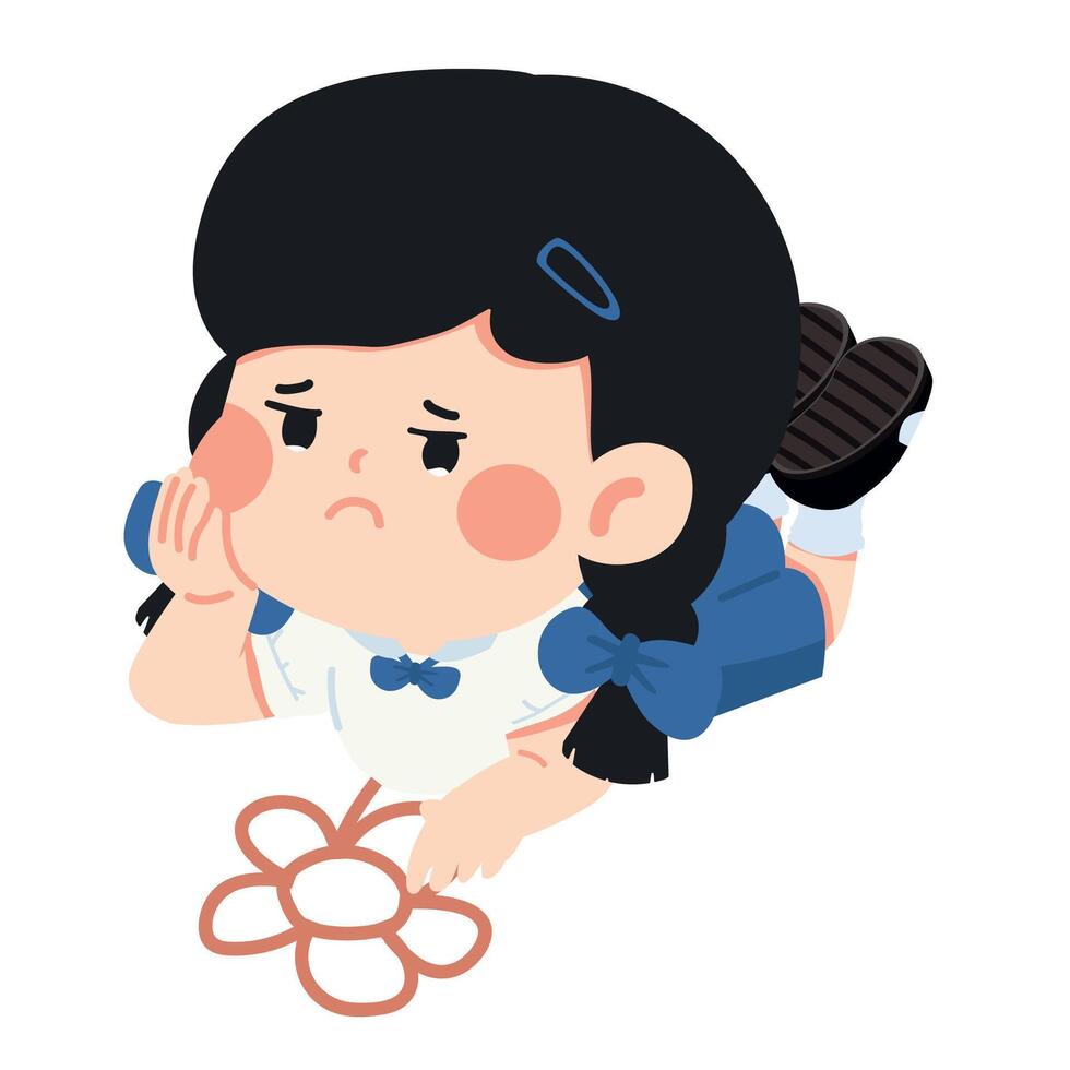 Illustration of a Sad Girl Lying Down vector