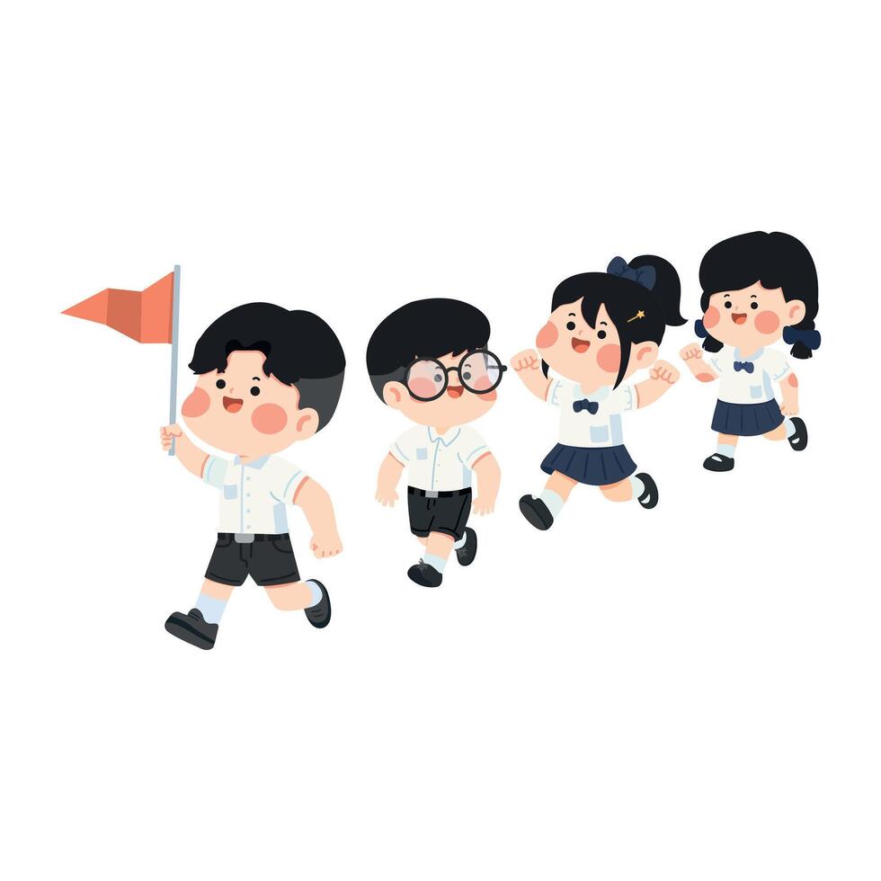 Cartoon Illustration of Children Running in School vector
