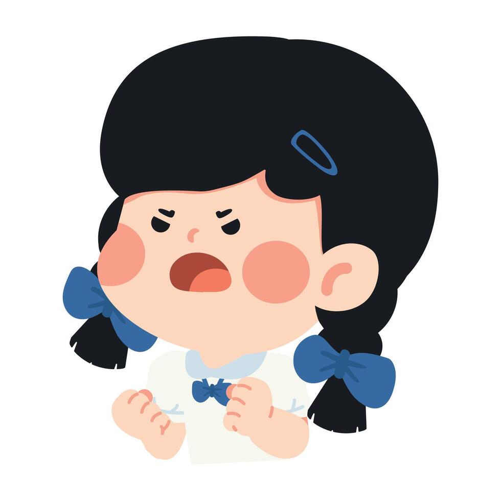 Cartoon of Angry Girl with Pigtails vector