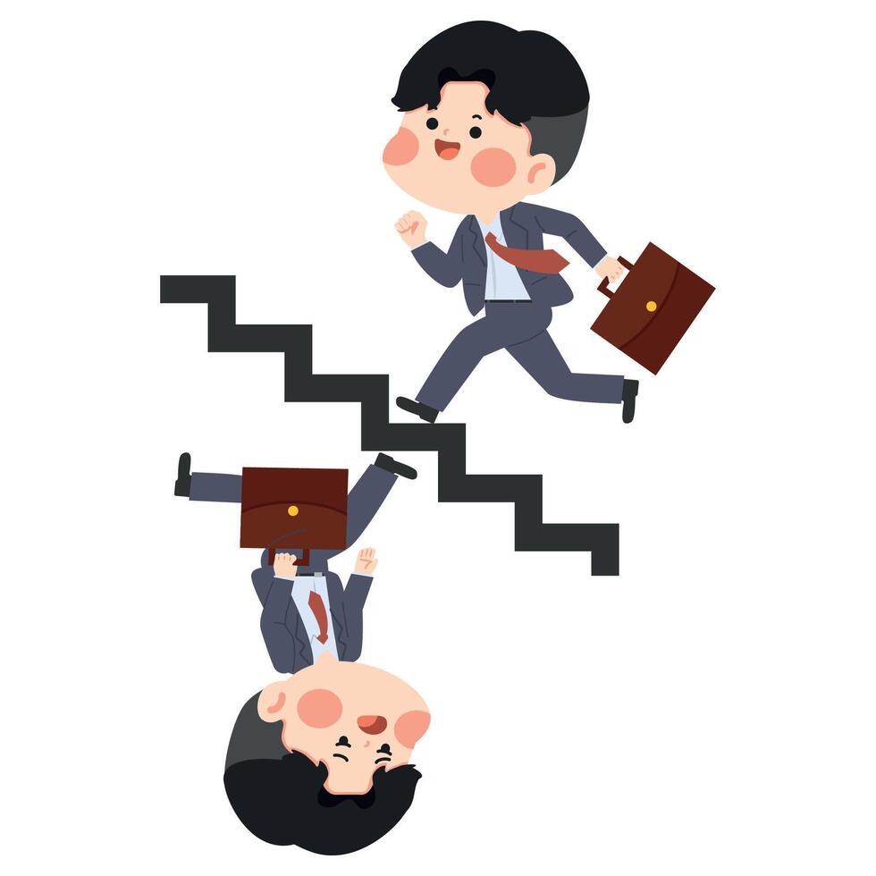 Cartoon Businessman Climbing and Falling on Stairs vector
