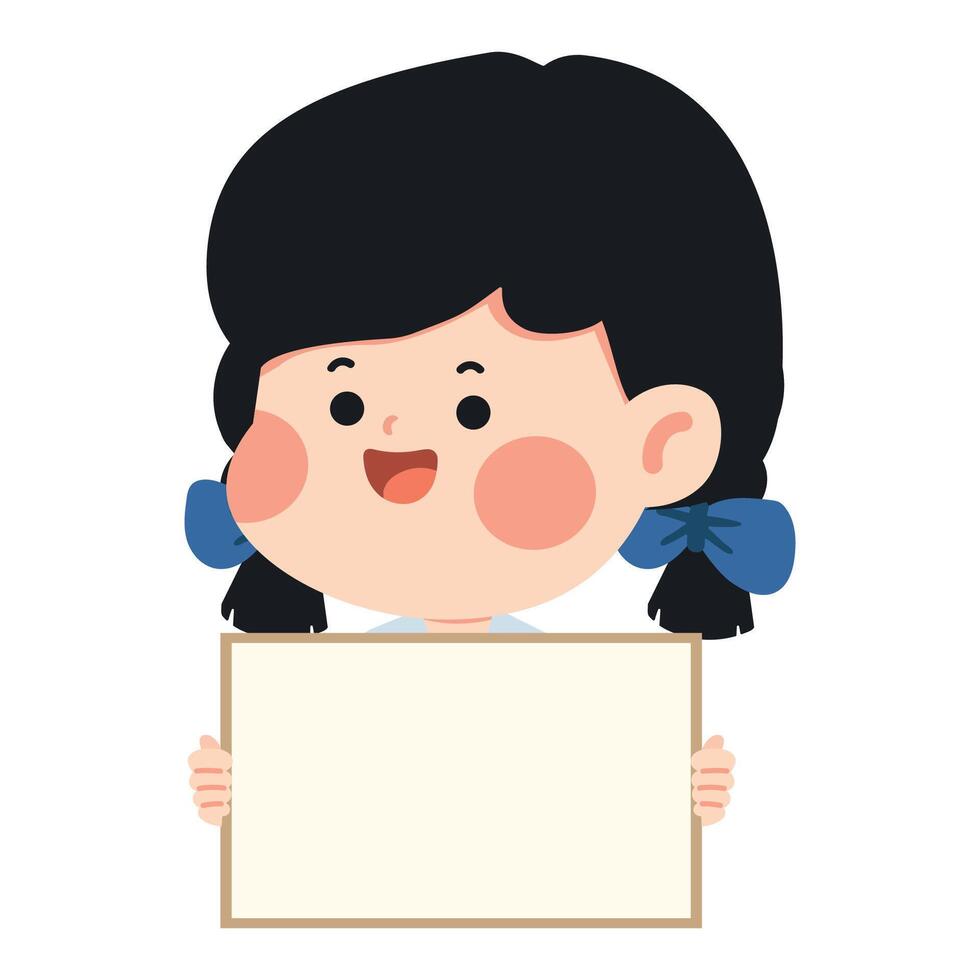 Cartoon Girl Holding Blank Rectangular Sign vector