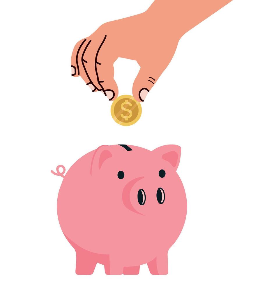 Hand Putting Coin in Piggy Bank Illustration vector