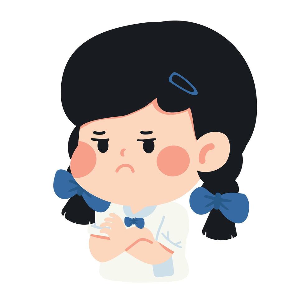 Illustration of Unhappy Girl with Arms Crossed vector