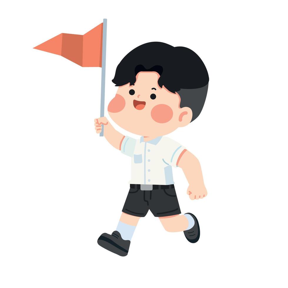 Cartoon Boy Running with a Flag Illustration vector