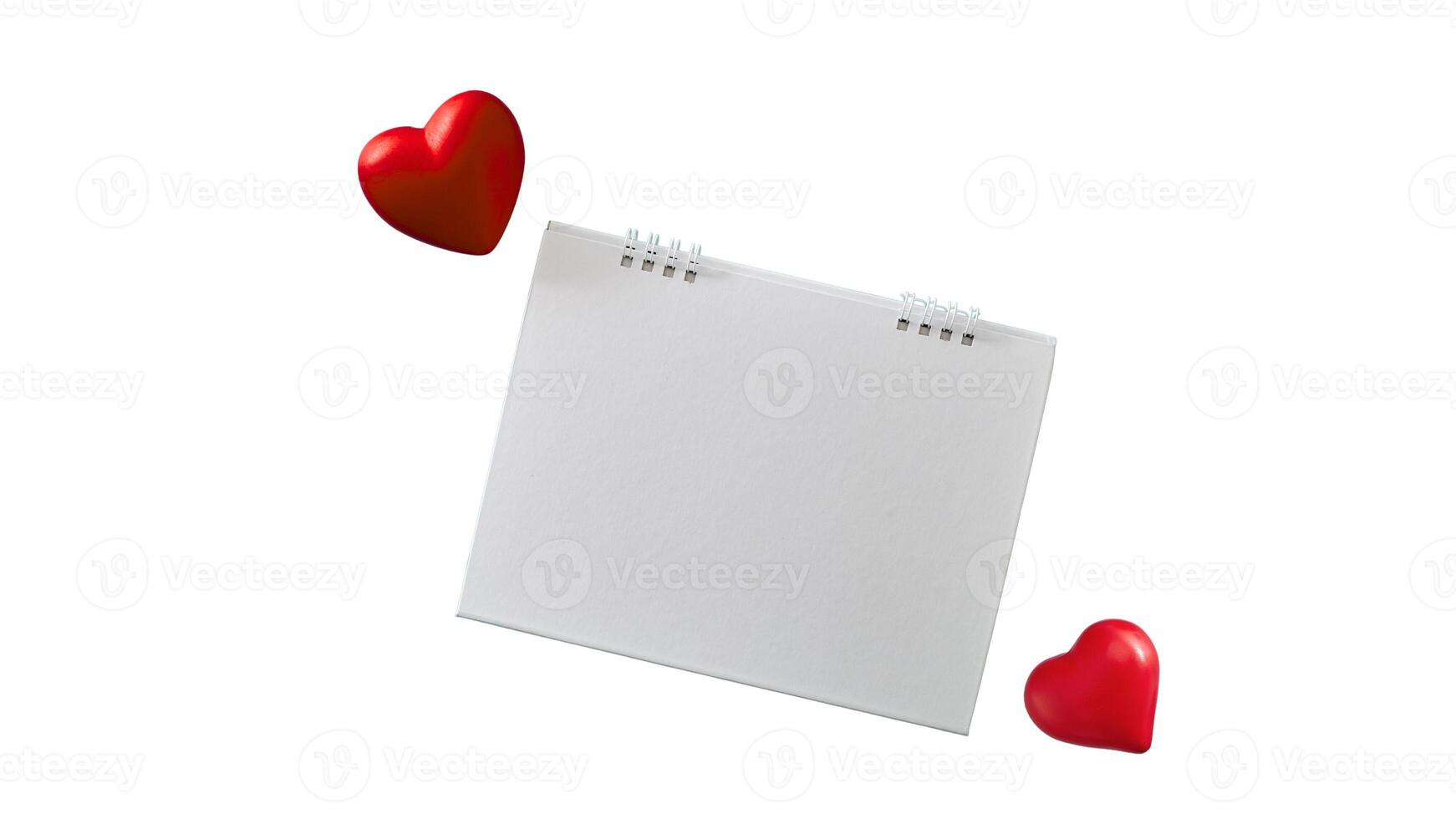 Blank Spiral Calendar with Two Red Hearts photo