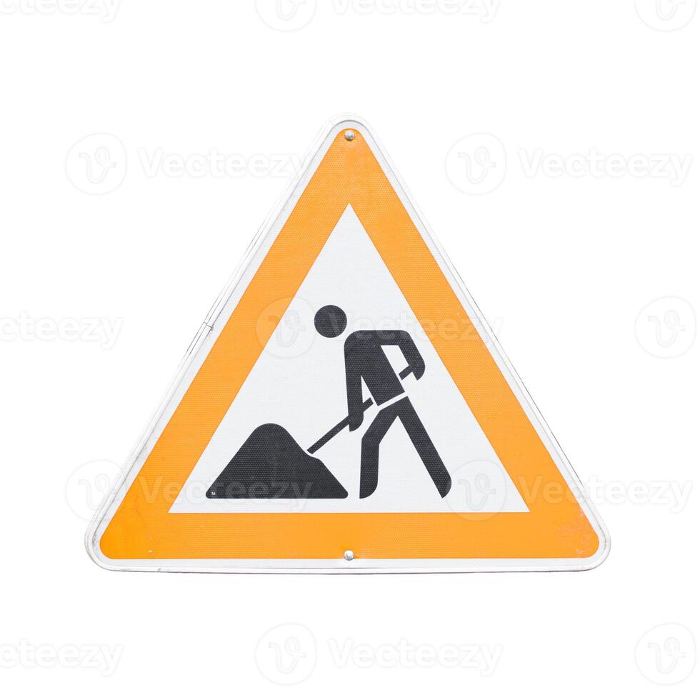 Triangular Men at Work Road Warning Sign photo