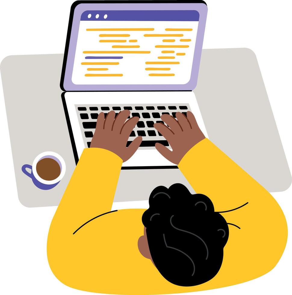 A flat style illustration showing a using laptop vector