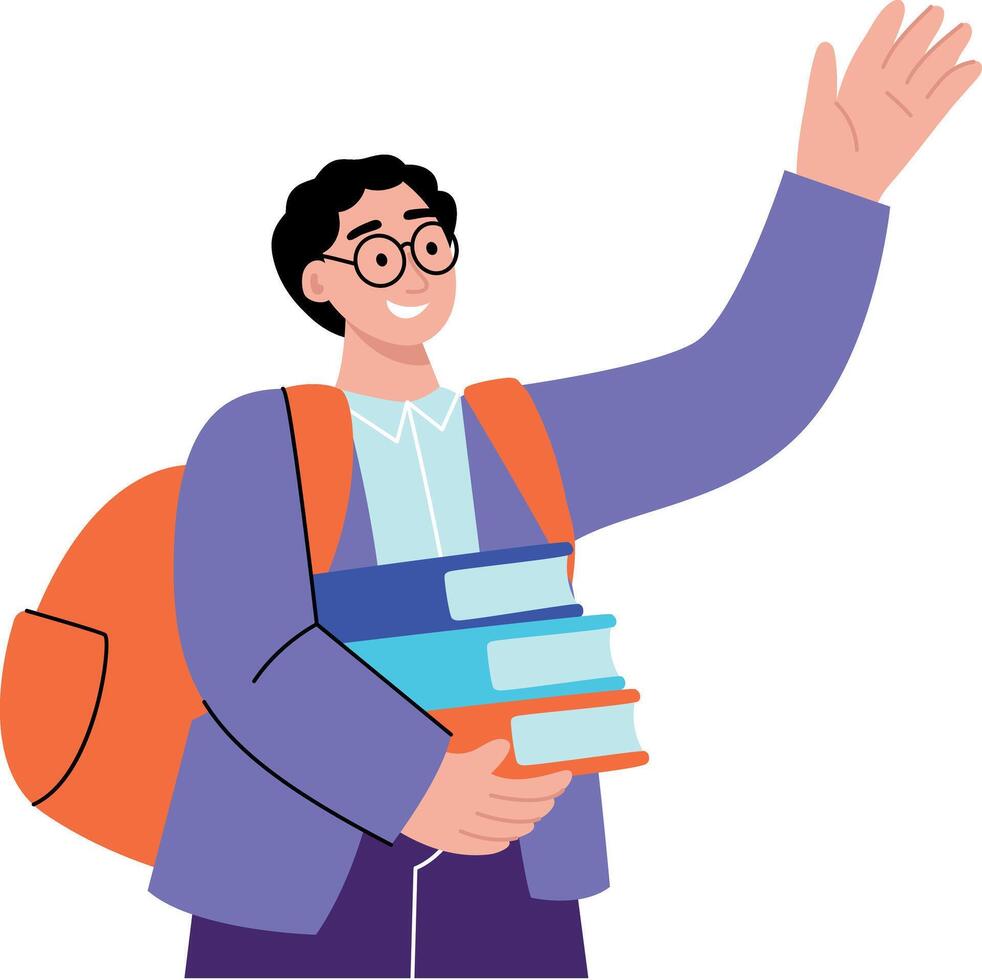 A flat style illustration showing a student raising hand vector