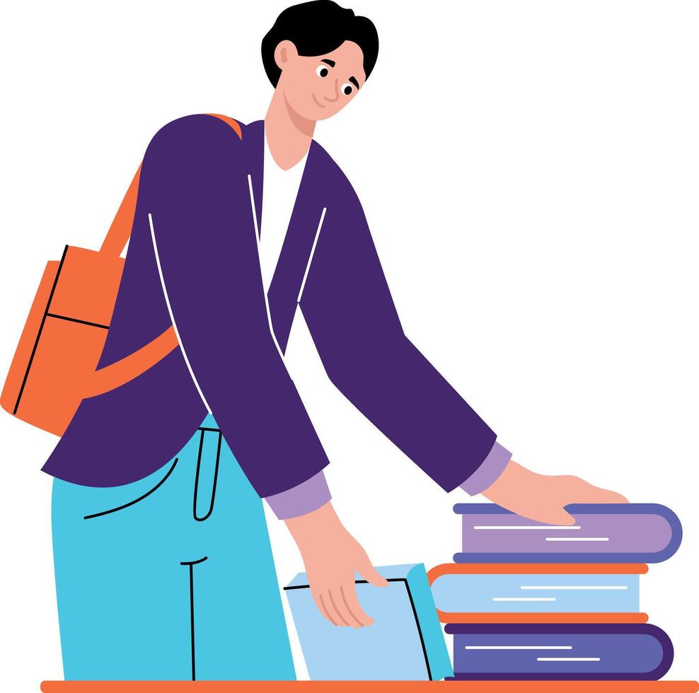A flat style illustration showing student taking books vector