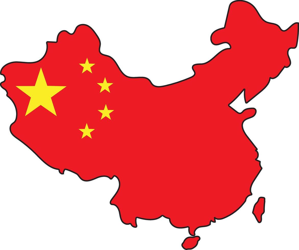Map of China with Flag on White Background vector