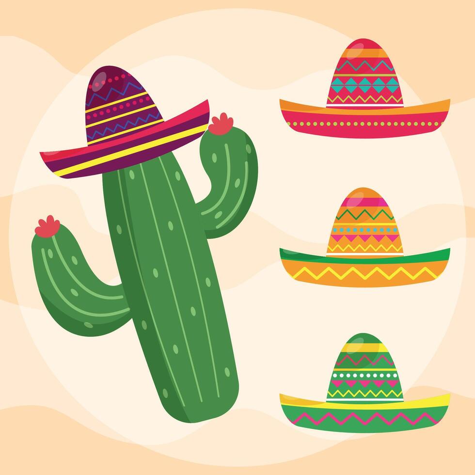 Cactus with sombreros illustration vector