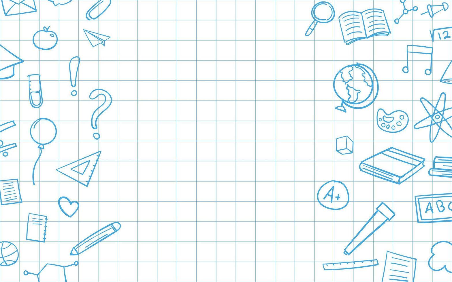 Back to school doodle hand drawn. School supplies and creative elements isolated on white notebook. vector