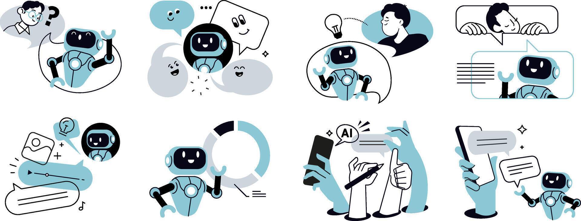 Illustration of robots having conversations vector