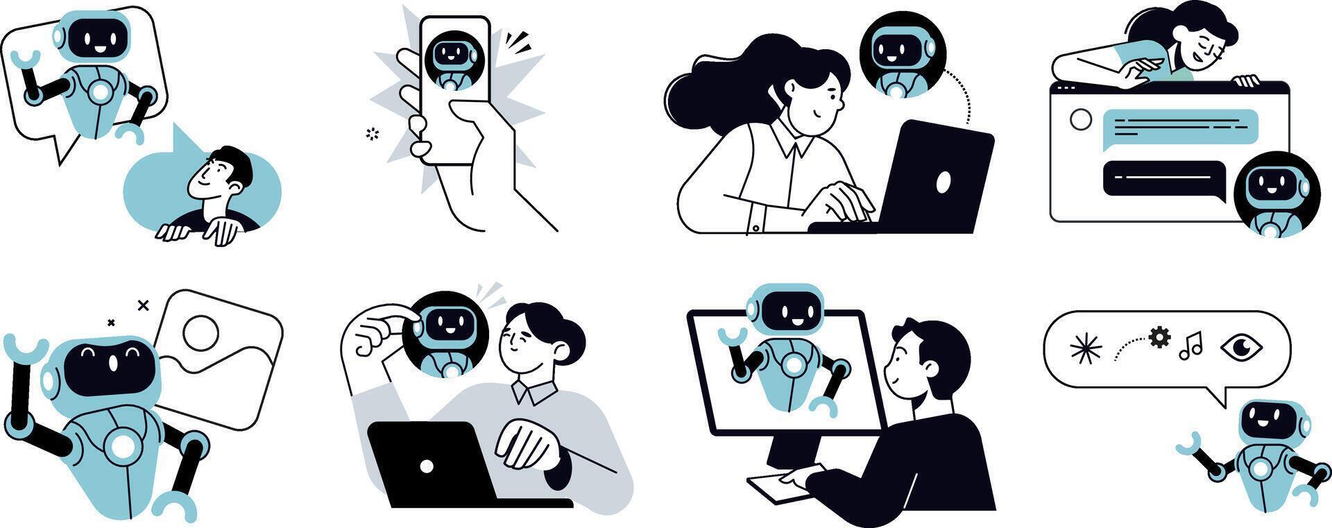 Illustration of AI technology interactions vector