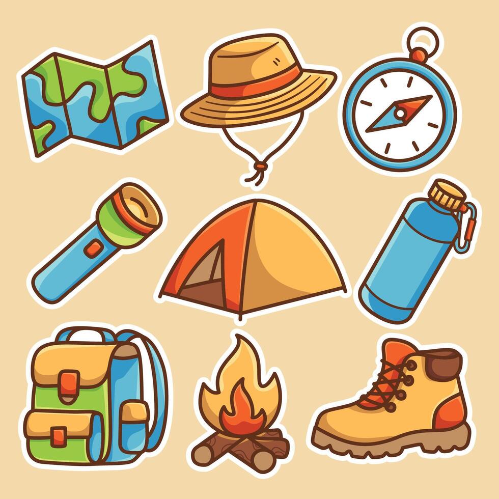 Camping gear icons collection for adventures vector