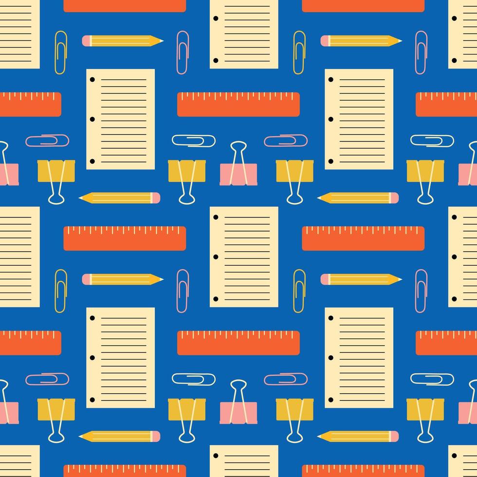 Colorful stationery pattern on blue background vector