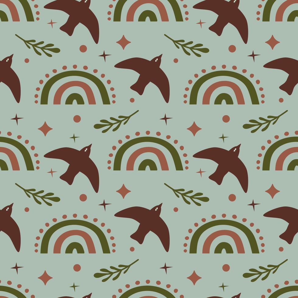Pattern of birds and rainbows vector