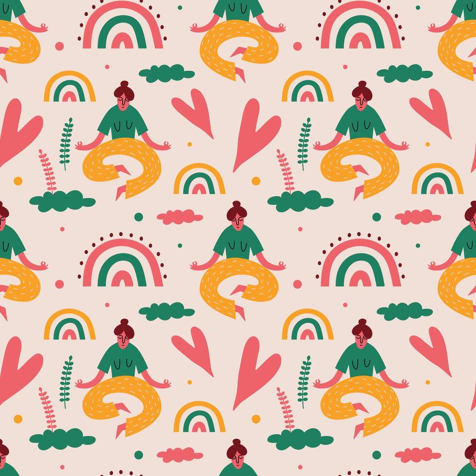 Colorful pattern with meditating figures vector