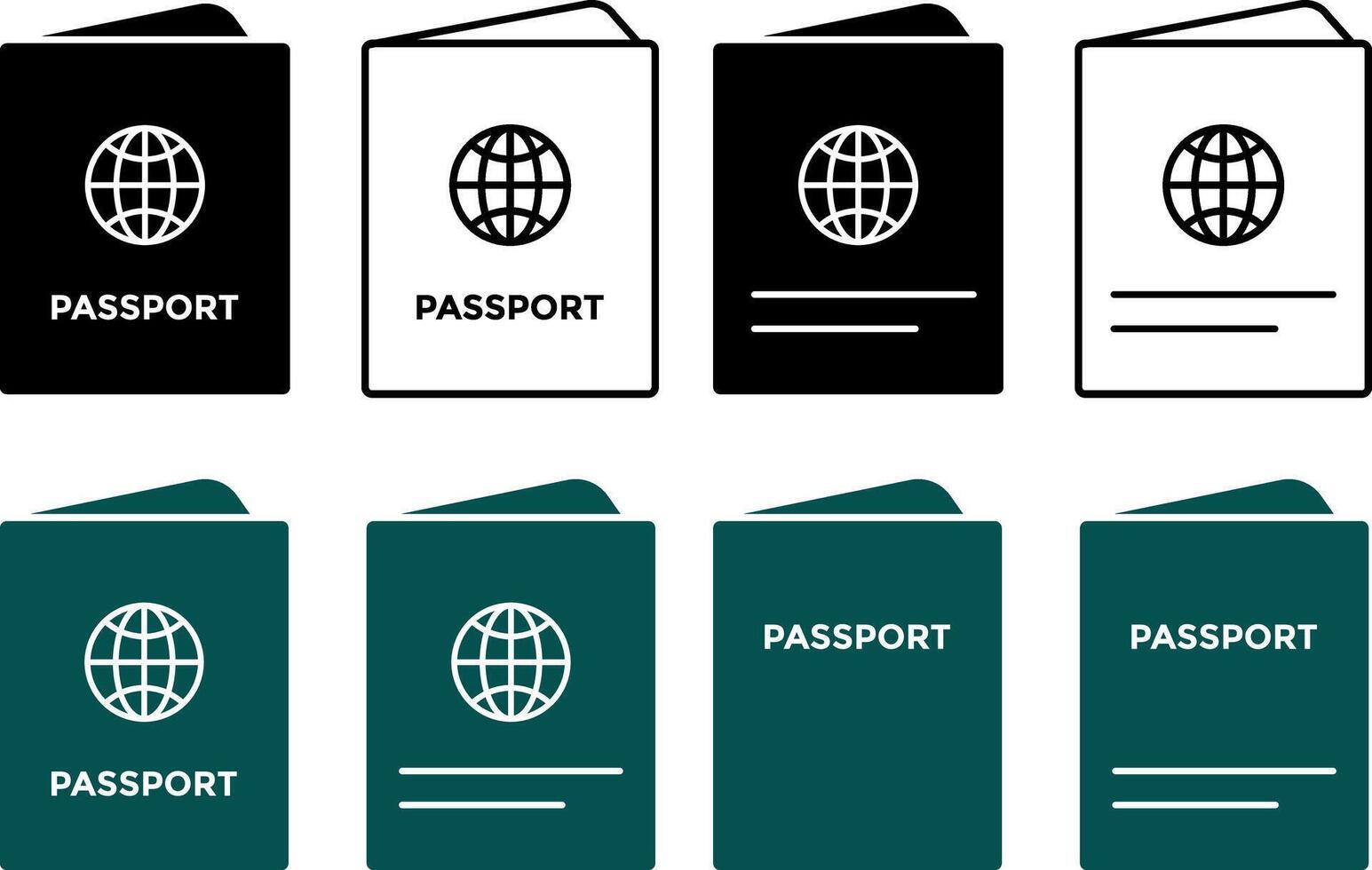 passport icon set . International travel global card. document identification immigration sign. flight ticket icons. vector