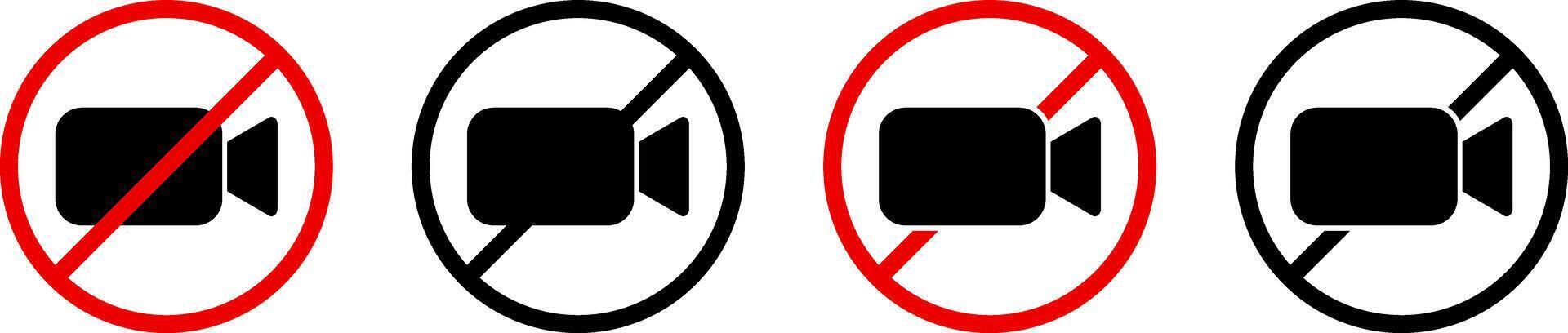 no camera icon set. recording prohibited icons. Prohibited symbol sign set. prohibit icon logo collection. Stop photograph warning symbols vector