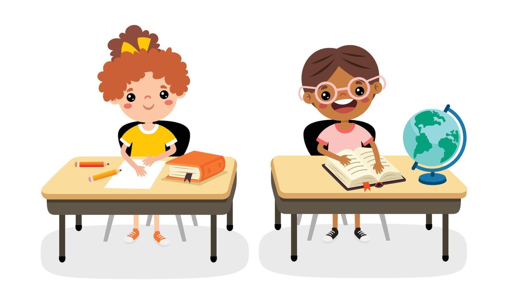 Cartoon Students Studying vector
