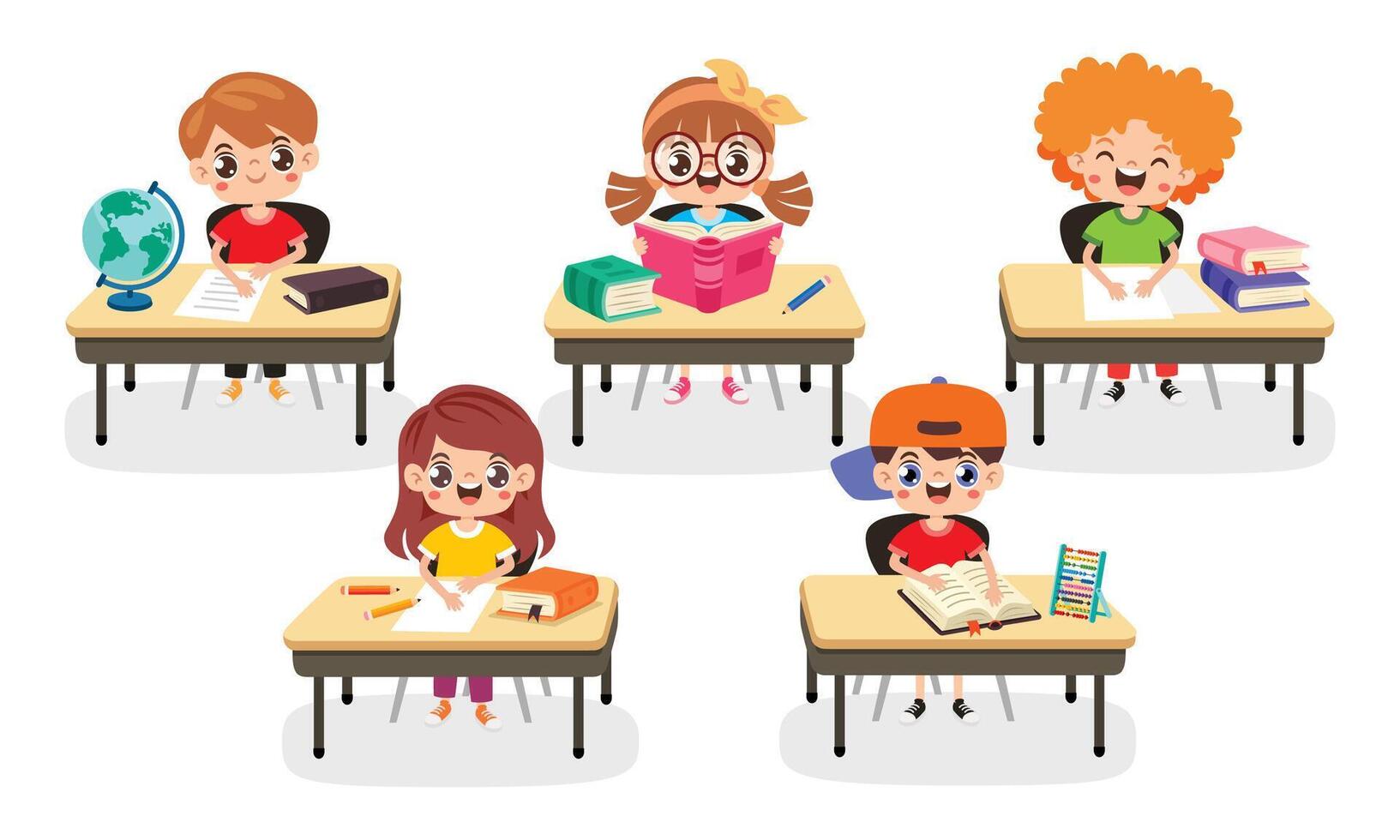Children studying at classroom desks vector