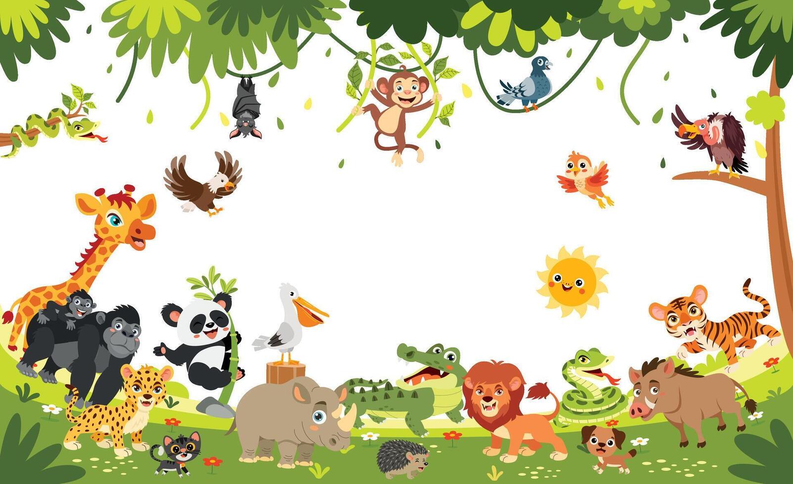 Jungle animals in a colorful illustration vector