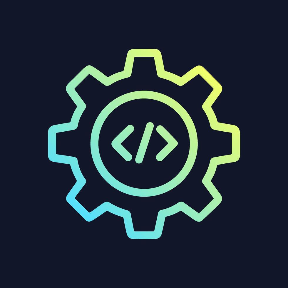 Code inside gear technology gradient. Icon symbol illustration vector