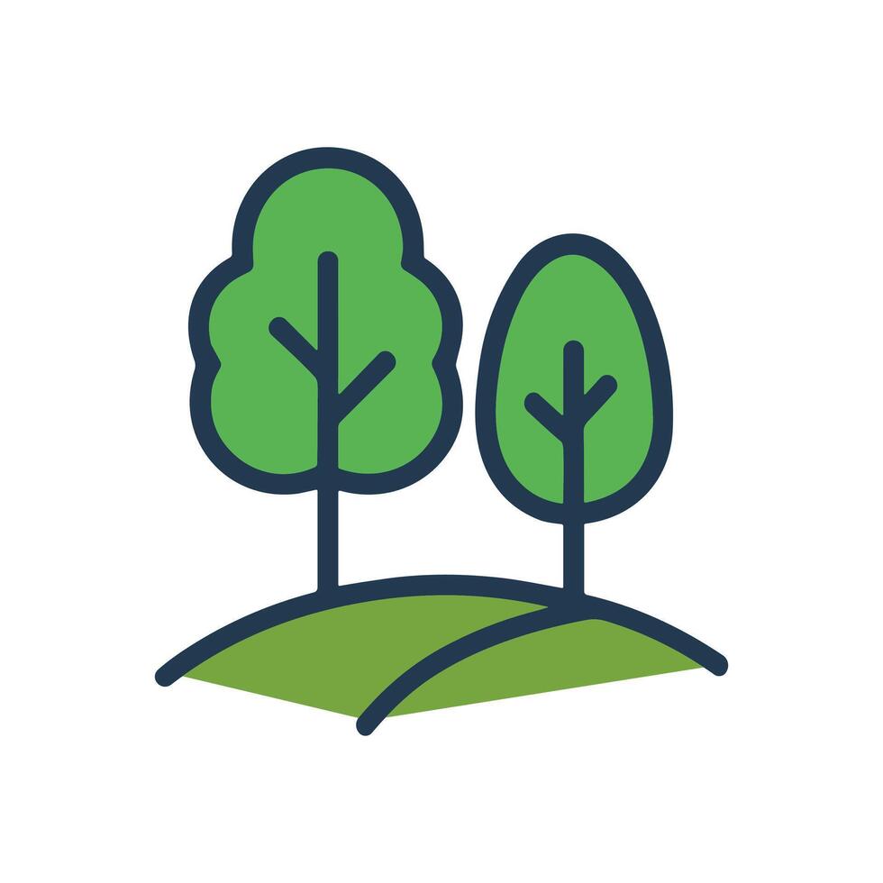 Verdant stylized trees atop a hill. Icon symbol illustration vector