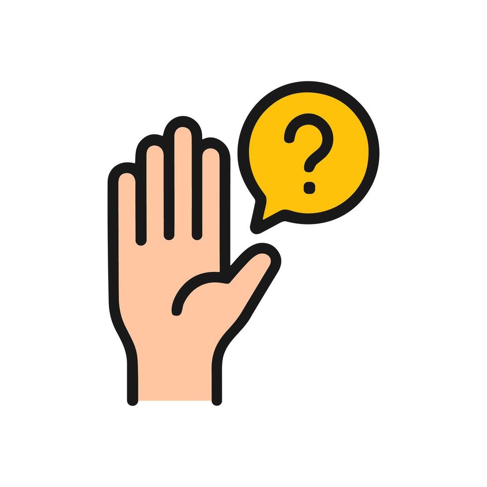 Raised hand seeks knowledge. Icon symbol illustration vector