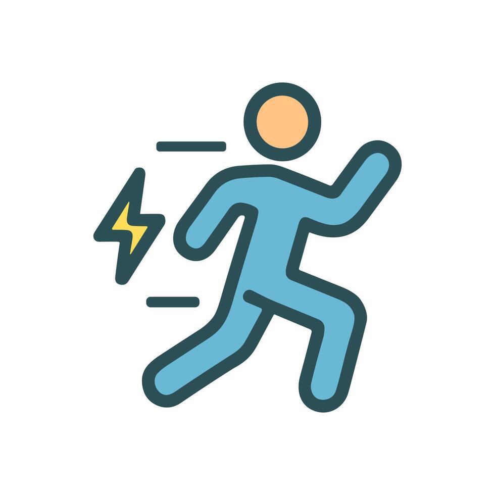 Energetic figure dashes with lightning speed. Icon symbol illustration vector