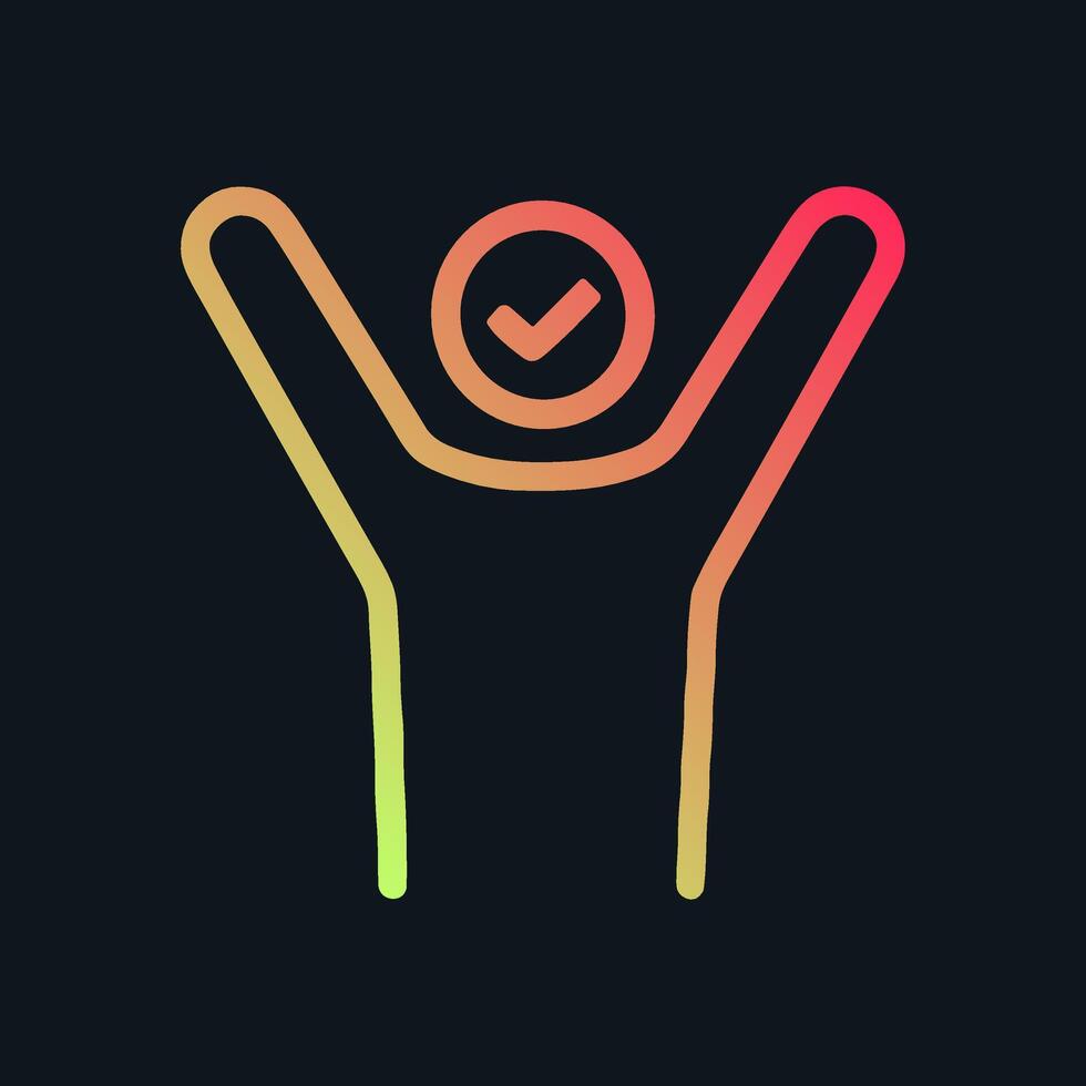 Triumphant figure with checkmark head. Icon symbol illustration vector