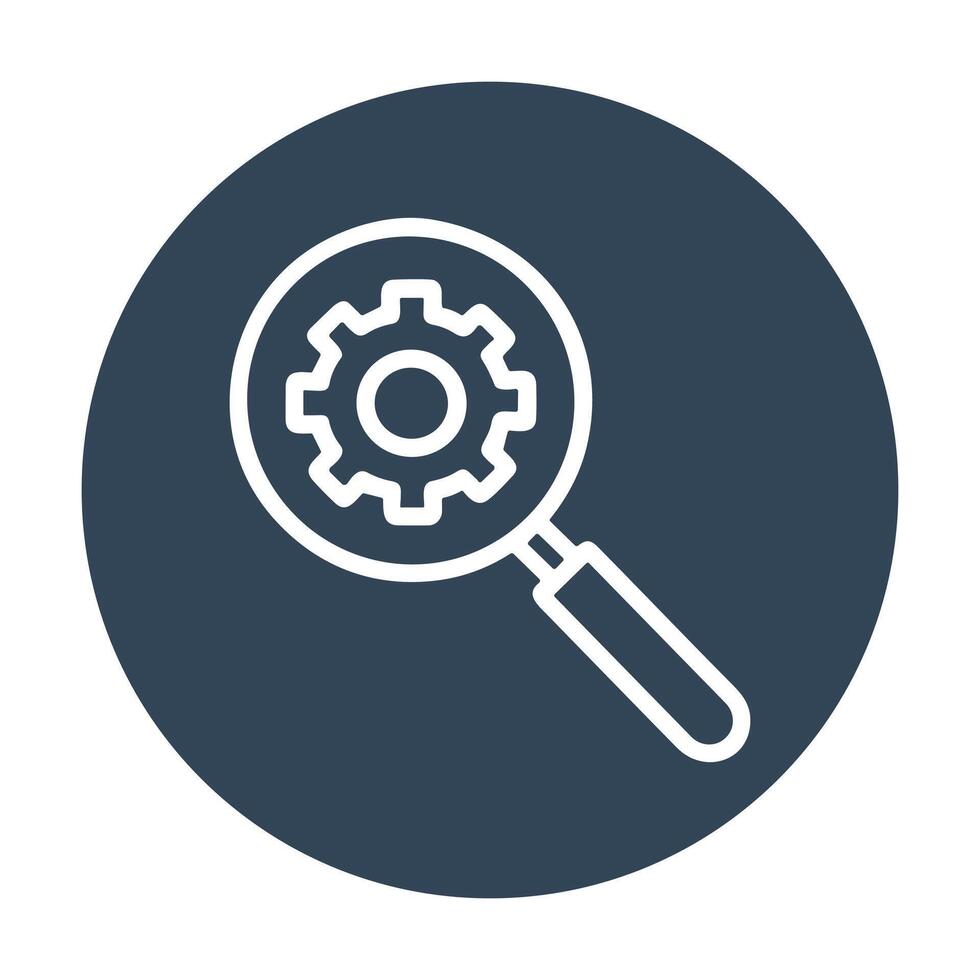 Gears Inspection Cogwheel Viewed Through Magnifier. Icon symbol illustration vector