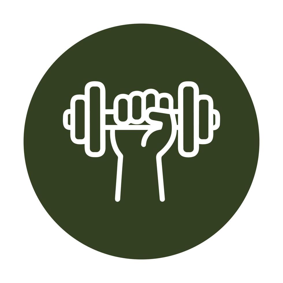 Strength training Hand grips dumbbell triumphantly. Icon symbol illustration vector