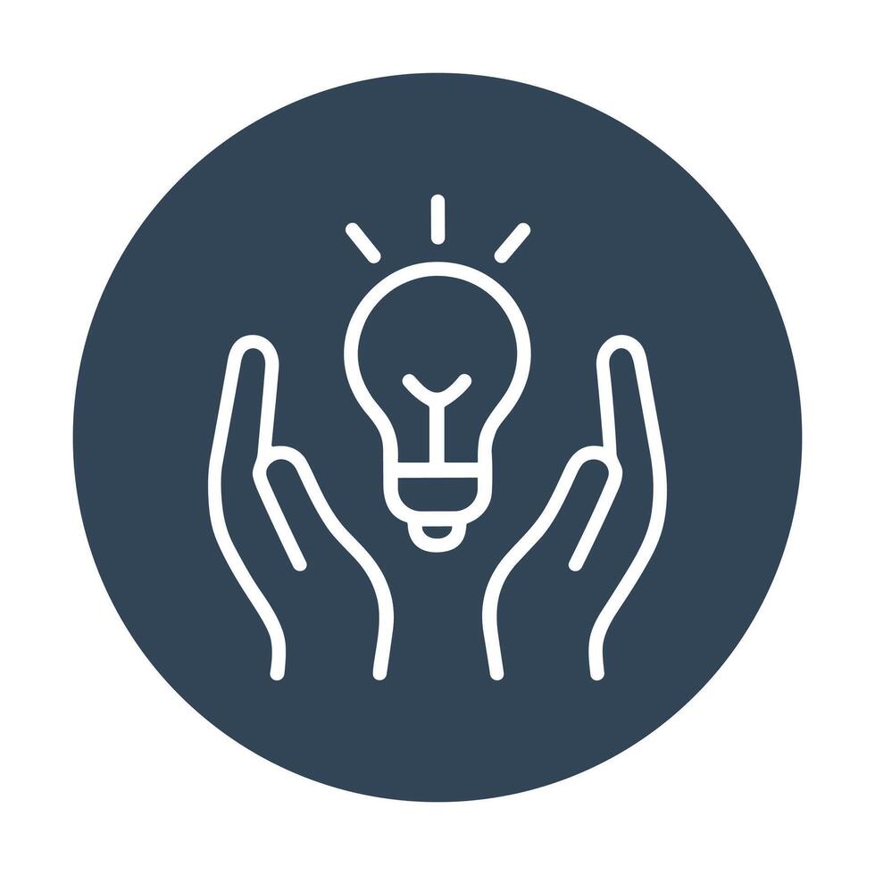 Hands holding illuminated bulb for innovation. Icon symbol illustration vector