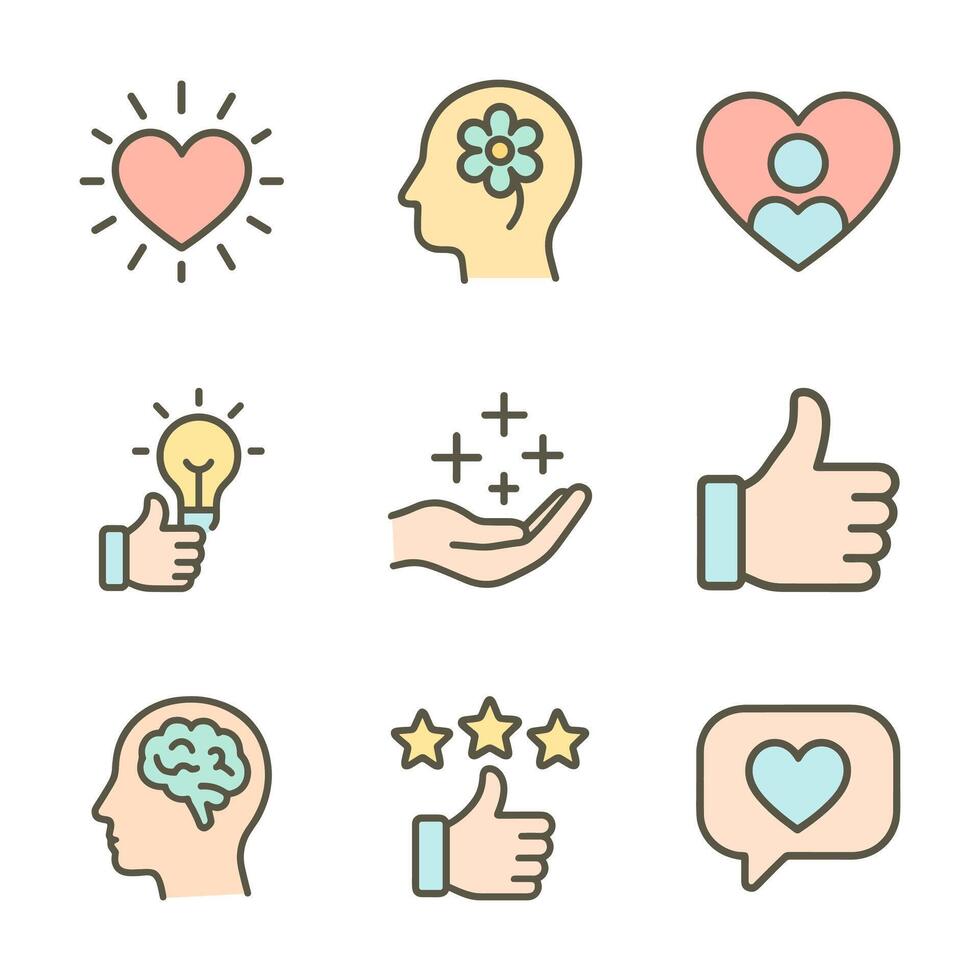 Expressive mental wellbeing icons set. Icon symbol illustration vector
