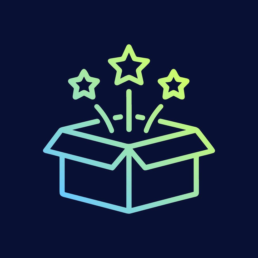 Box of wondrous stars launching upward. Icon symbol illustration vector