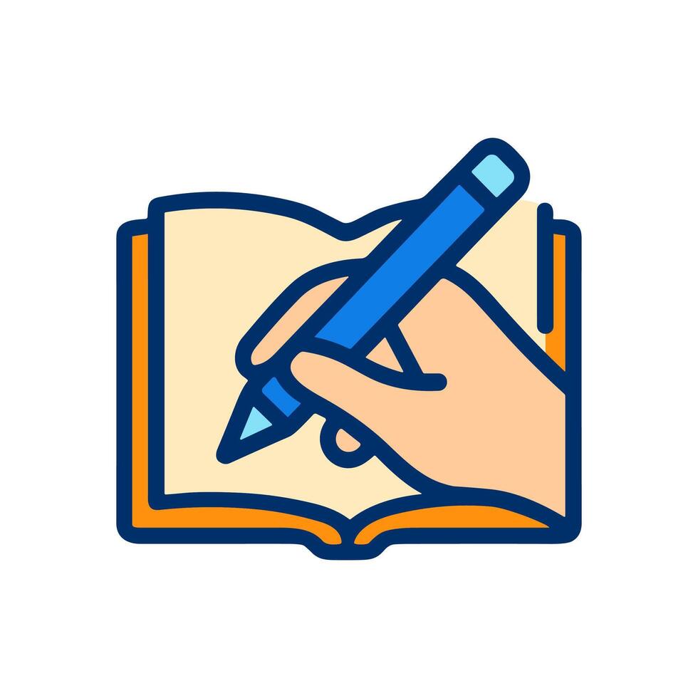 Hand writing in journal with pen. Icon symbol illustration vector