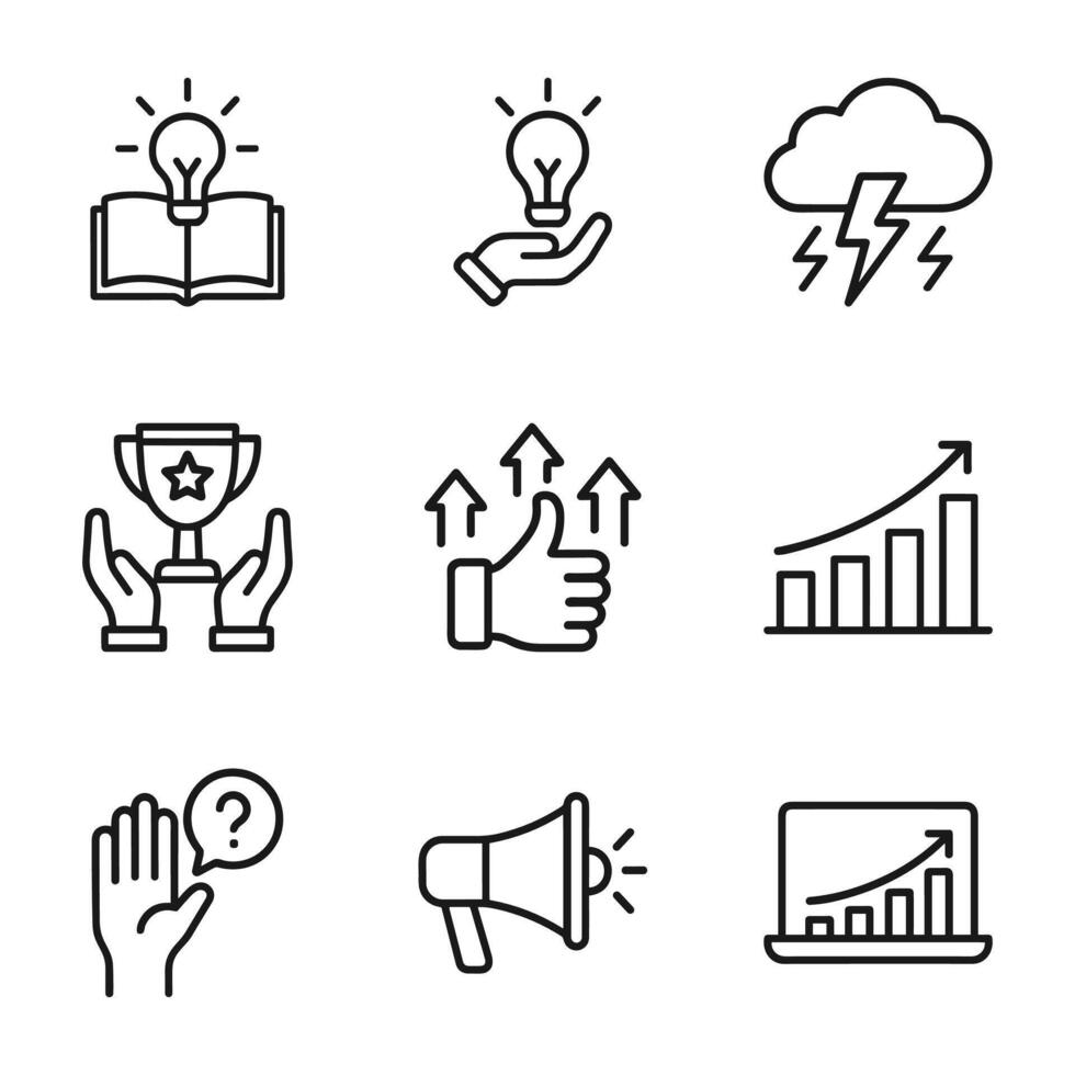 Strategic icons representing growth and knowledge. Icon symbol illustration vector