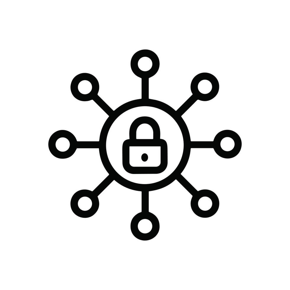 Security hub connecting multiple points. Icon symbol illustration vector