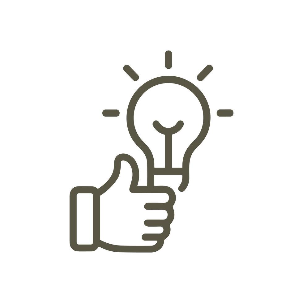 Hand gives thumbs up to bright idea. Icon symbol illustration vector