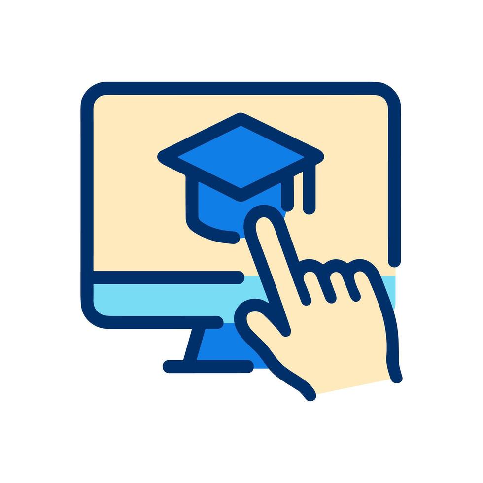 Online Education Clicking Towards Graduation. Icon symbol illustration vector