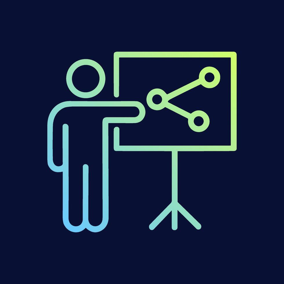 Presenter shares business diagram using projector. Icon symbol illustration vector