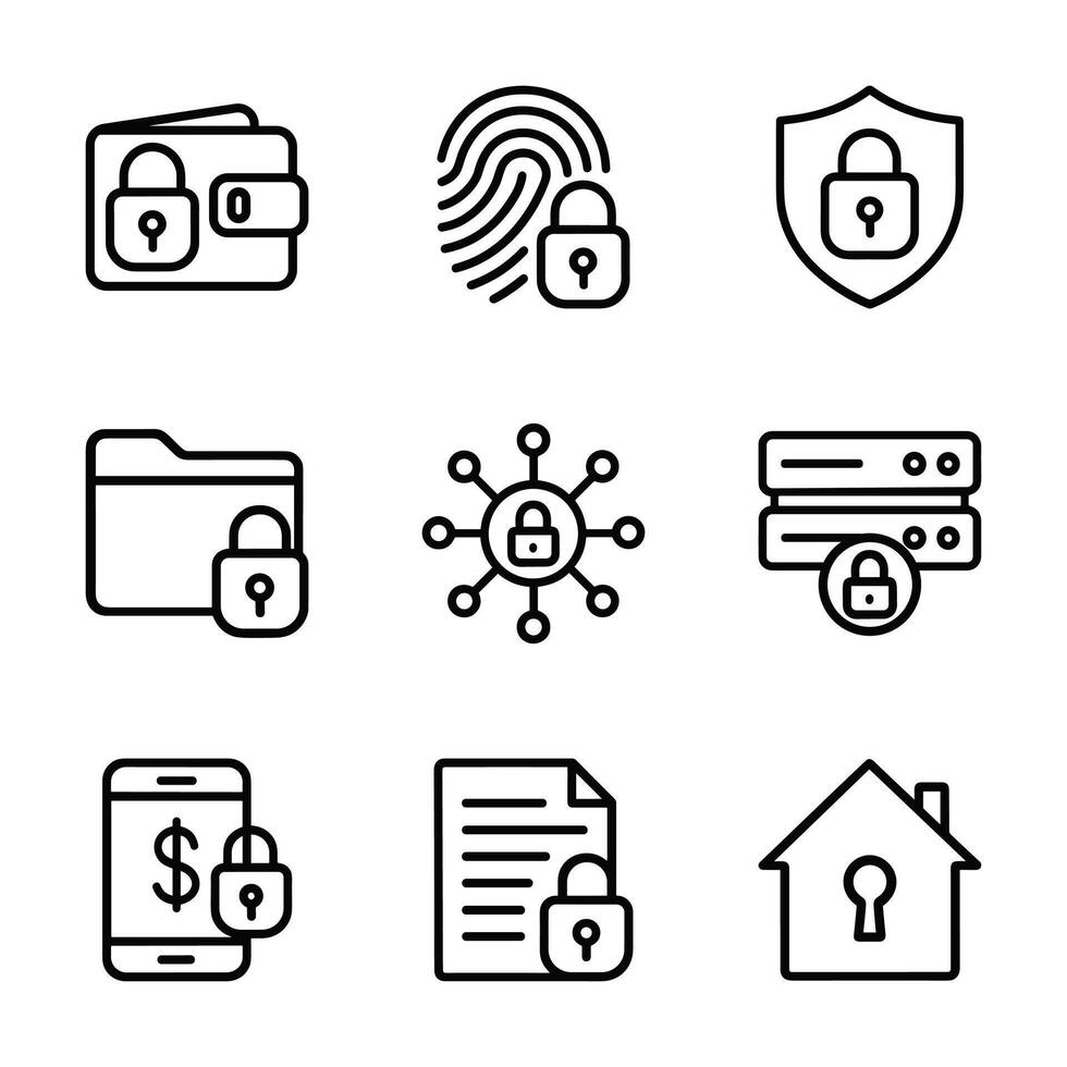 Secure digital elements protected by locks. Icon symbol illustration vector
