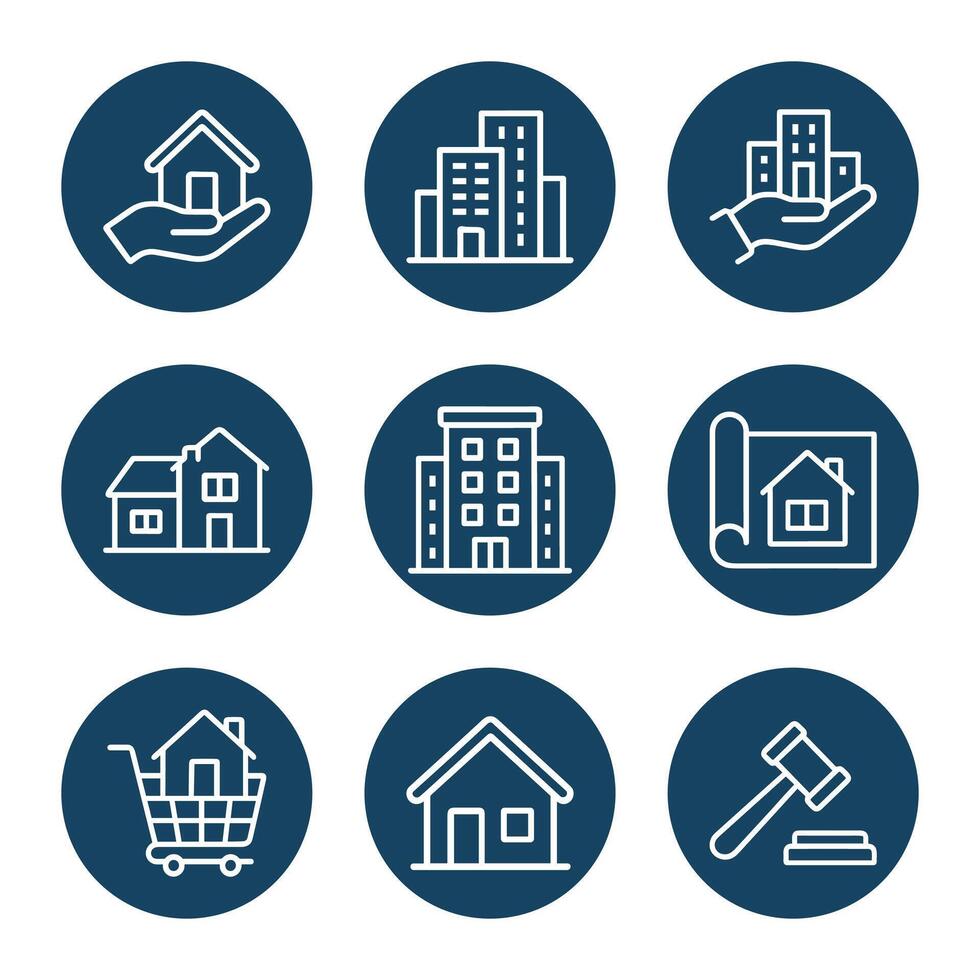 Housing market icons purchase build sell. Icon symbol illustration vector