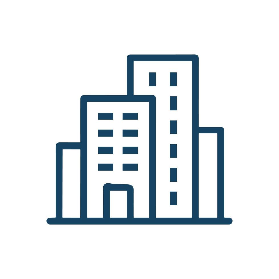 Cityscape buildings line drawing with windows. Icon symbol illustration vector