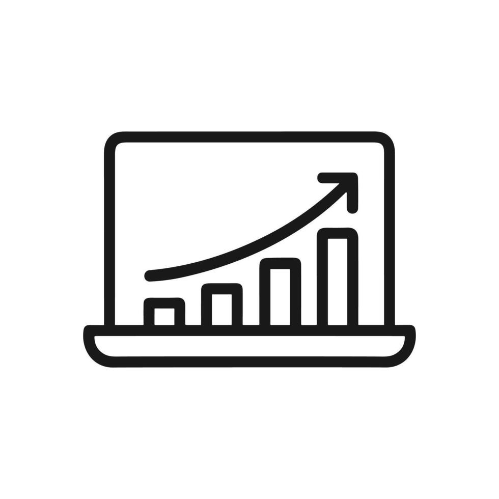 Laptop showing a financial increase. Icon symbol illustration vector
