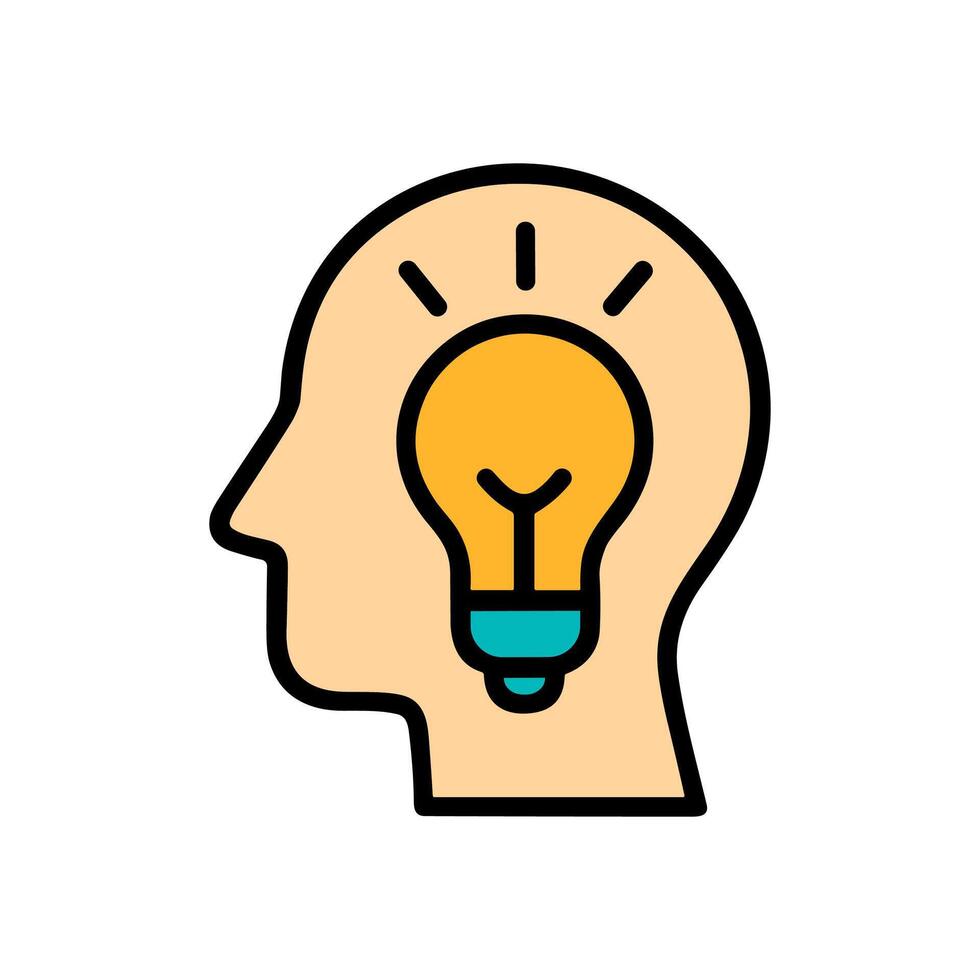 Bright idea head silhouette with lightbulb. Icon symbol illustration vector