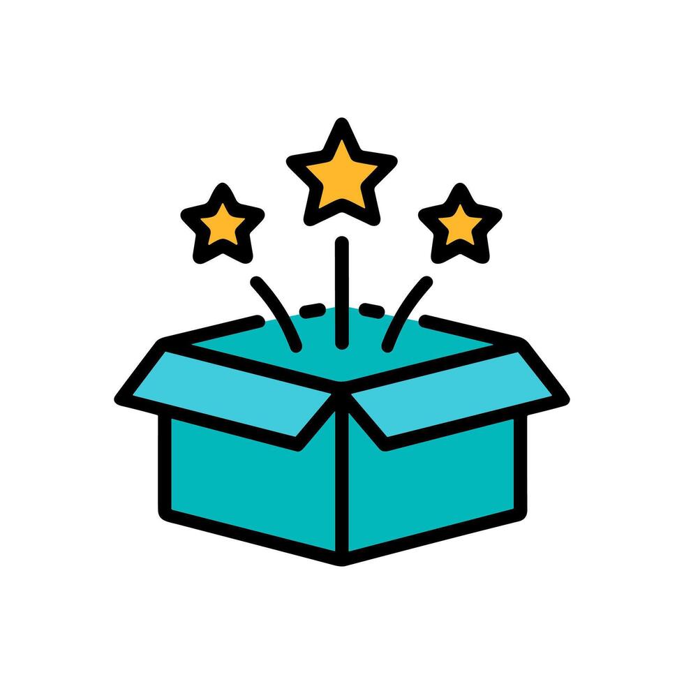 Festive box explodes with stars. Icon symbol illustration vector
